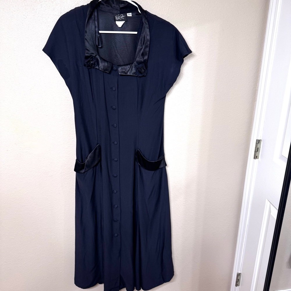 VTG 90s Wild Rose Black size 10 Dress Satin Trim Cottagecore Dark Academia USA
